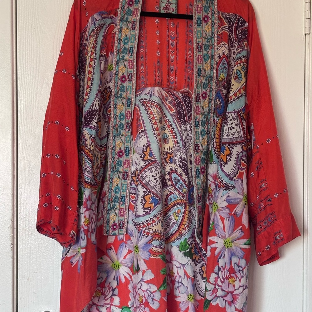 Johnny Was Red Multicolor Floral Tunic